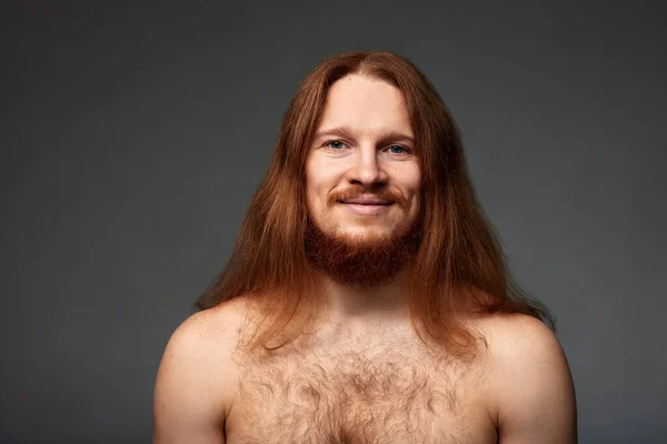 Close Studio Portrait Young Red Haired Man Long Straight Hair — Stock Photo, Image
