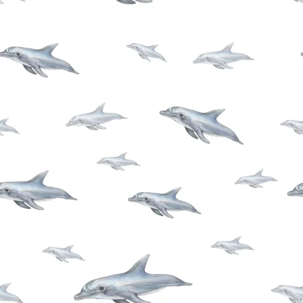 Ручной Рисунок Дельфинов Летающие Дельфины Бесшовный Узор Дельфин Белом Фоне — стоковое фото