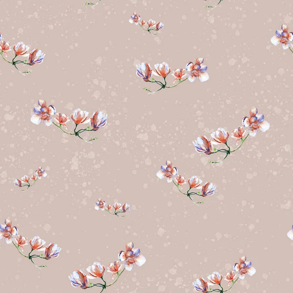 Magnolia Bloemen Naadloos Patroon Vintage Bloemenpatroon Gedempt Roze Gekleurde Achtergrond — Stockfoto