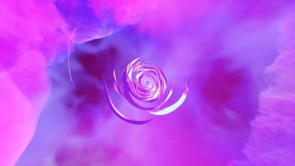 ピンク星雲宇宙空間 テクスチャ化された曲線は向きを変える 星雲を通るトンネルのテレポーテーション 抽象化 夢の可視化 アニメ色 — ストック動画
