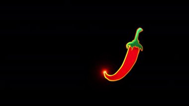 Kırmızı biber kabuğu neon ikonu, şeffaf arkaplan. Market, mutfak ürünleri, baharat ve baharat paketi, yemek kitabı. Video hareketli grafik animasyon. UHD 60 fps prores 4444 alfa