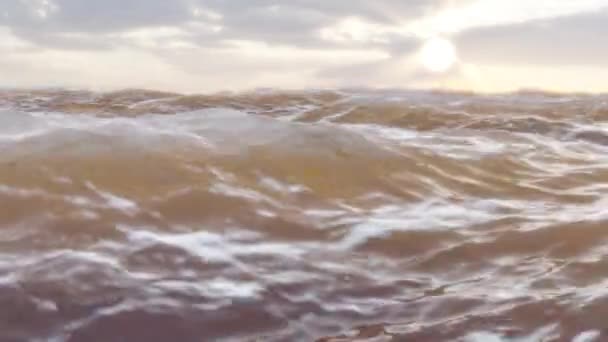 Sunset Sea Stormy Ocean Waves Sea Surface Low Angle View — Stock Video
