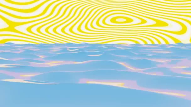 Kreskówkowa Woda Falista Powierzchnia Oceanu Stylizowany Ocean Słoneczne Niebo Hipnotyzujące — Wideo stockowe