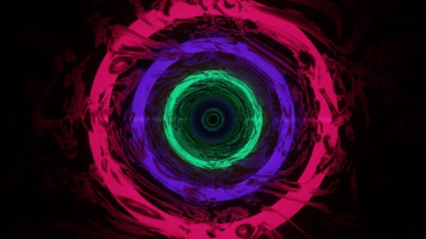 Абстрактная Анимация Прозрачная Трубка Неоновыми Светящимися Кругами Гипнотический Переход — стоковое видео