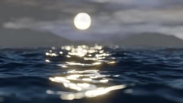 Dolci Onde Oceaniche Luccicano Sotto Morbida Luce Della Luna — Video Stock