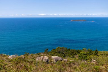 Vegetation , rocks and beach at Morro da Galheta, Florianopolis, Santa Catarina, Brazil