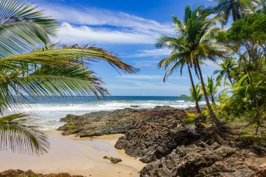 Sand, waves and rocks at Havaizinho beach, Itacare, Bahia, Brazil