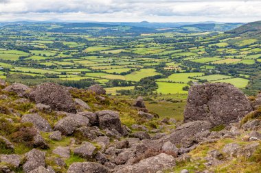 Coumshingaun Lough, Waterford, İrlanda 'da Kayalar ve bitki örtüsü