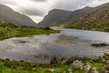 Dunloe Gap Gap üzerinde kayalar ve bitki örtüsüyle, Killarney, Kerry, İrlanda