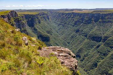 Orman, nehir, kayalar ve dağlar Fortaleza Kanyonu, Cambara do Sul, Rio Grande do Sul, Brezilya
