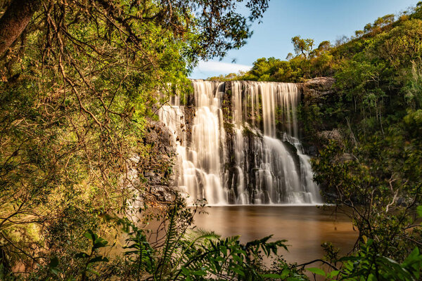Waterfall with forest, rocks and vegetation, Cambara do Sul, Rio Grande do Sul, Brazil