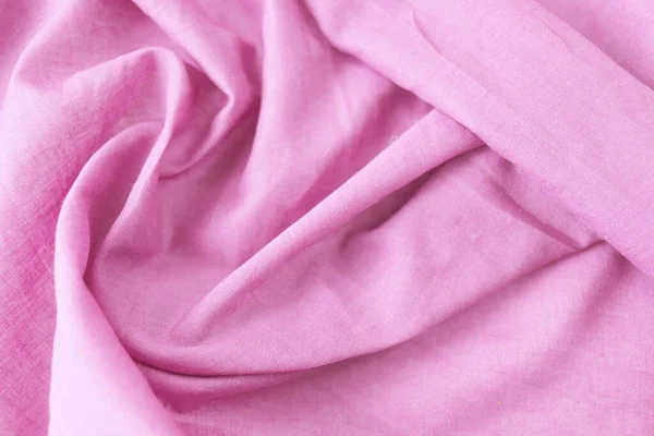 Textura Tela Natural Rosa Algodón Pliegues Vista Superior Fondo Para — Foto de Stock