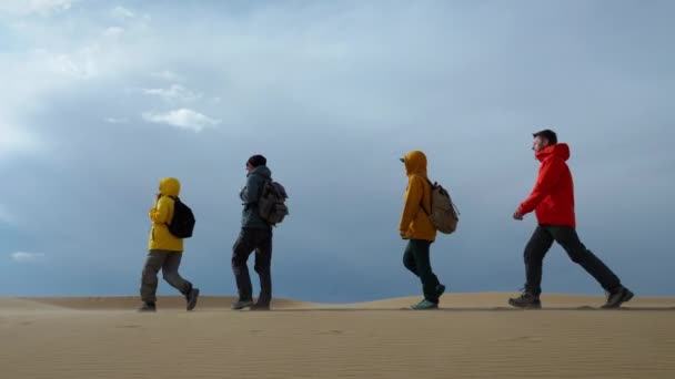 Bir Grup Turist Çöl Tarafında Alçak Açılı Çekime Gidiyor Vahşi Video Klip