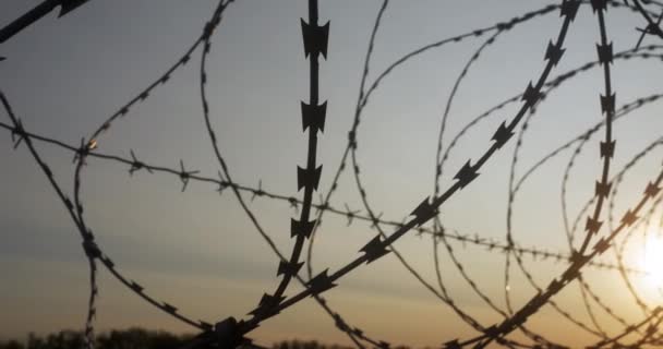 Arame Farpado Alto Protege Instalações Secretas Base Militar Zona Isolada — Vídeo de Stock