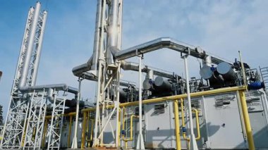 Exterior view of a building of a modern gas heating station. Industrial energy facility. The concept of heat and electricity supply of the city, infrastructure and public utilities