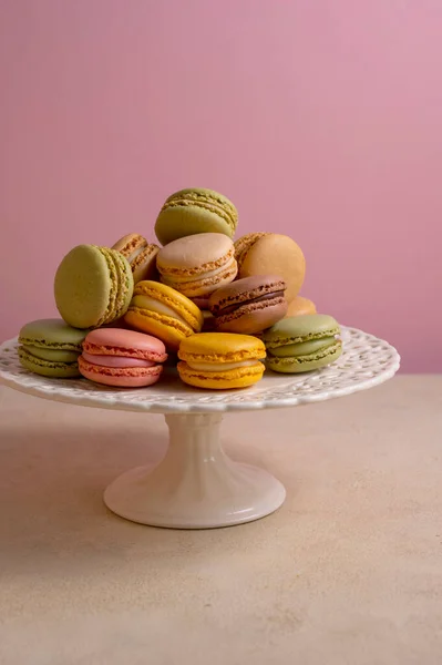 Macaroons Colorful Cookies Macarons French Sweet Dessert Top View Pink — Stock Photo, Image