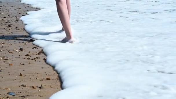 Barefoot Walking Beach North Sea England High Quality Fullhd Footage — Wideo stockowe