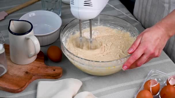 Mixing Dough Hand Mixer Cooking Process Dessert — Stock Video