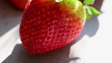 Macro strawberry, fresh berry summer sun light