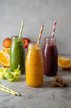 Fresh fruit smoothie bottles, healthy detox drinks
