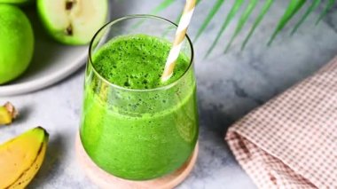 Green smoothie. Apple, banana detox smoothie shake drink. 