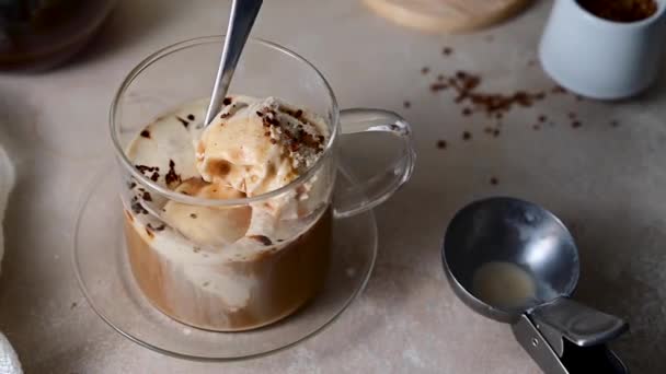 Affogato Italian Dessert Coffee Ice Cream Glass Mug — Stock video