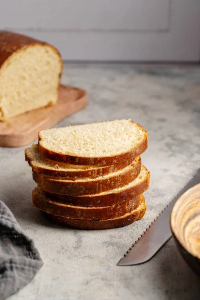 Tumpukan Roti Penutup Dari Irisan Roti Sandwich Sourdough Loaf Bread — Stok Foto