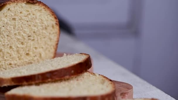 Domowej Roboty Kanapka Kwadrat Chleb Chleb Pokrojony Plasterki — Wideo stockowe