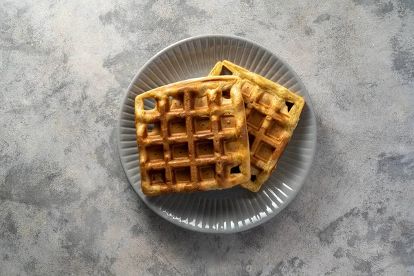 Homemade Belgian Waffles Plate Top View — Stock Photo, Image