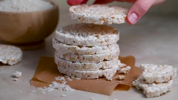 Gâteaux Riz Soufflé Biscuits Sans Gluten Régime Alimentaire Collation Saine — Video