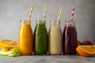 Fresh fruit smoothie bottles, healthy detox drinks
