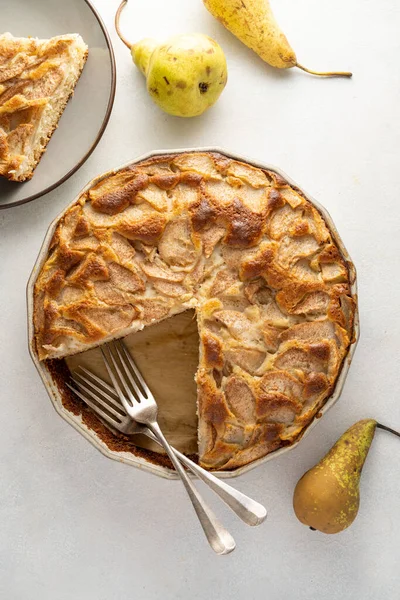 Pear Pie Top View Whole Homemade Traditional Pear Pie Tart — Stock Photo, Image