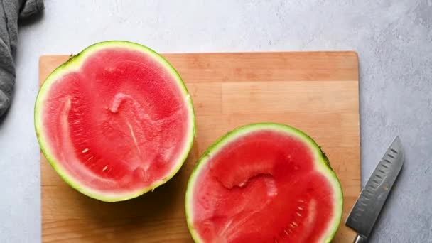 Verse Rode Sappige Watermeloen Plakjes Zomer Vers Fruit Snack — Stockvideo