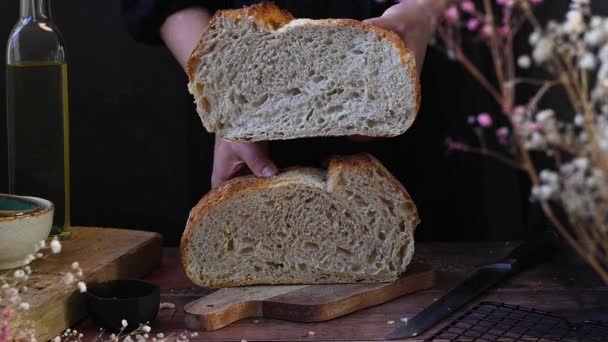 Здоровий Хліб Домашня Випічка Темний Примхливий — стокове відео
