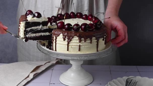 Gâteau Chocolat Crème Vanille Nourriture Sucrée Dessert — Video