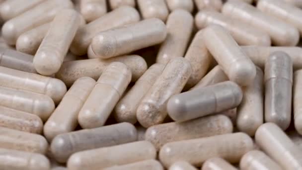 Fehér Kapszula Kollagén Vitaminok Fájdalomcsillapítók Étrend Kiegészítő Tabletták Makroinjekció — Stock videók