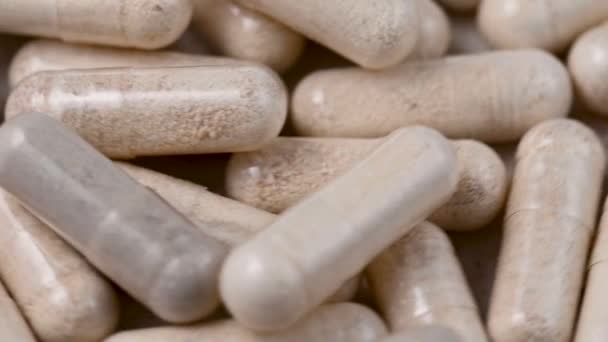 White Capsules Collagen Vitamins Pain Killers Food Supplements Pills Macro — Stock Video