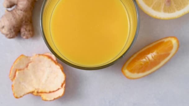 Immunologiczny Napój Wzmacniający Imbir Pomarańcza Kurkuma Zdrowy Napój — Wideo stockowe
