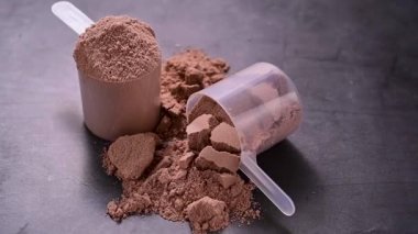 Çikolatalı protein tozu. Besin takviyesi, beslenme.
