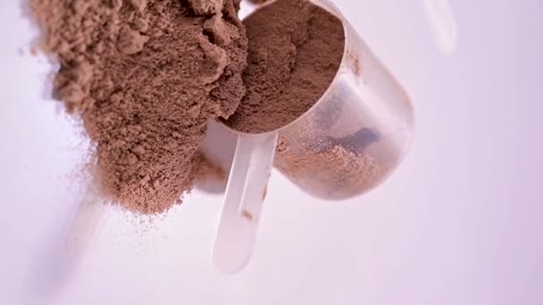 Schokoladenproteinpulver Kugeln Kakao Molkenpulver Nahrungsergänzungsmittel Ernährung — Stockvideo