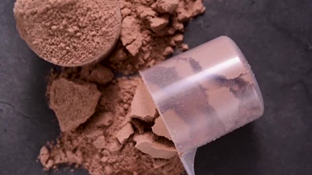 Poudre Protéines Chocolat Dans Des Cuillères Complément Alimentaire Nutrition — Video