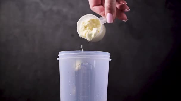 Ванильный Белый Протеиновый Порошок Шейкер Пищевая Добавка Питание — стоковое видео