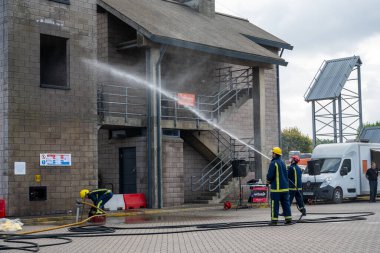 Corby, İngiltere, İngiltere - 31 Ağustos 2024: İtfaiye bir acil durum itfaiye servisine katıldı