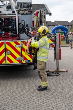 Corby, İngiltere, İngiltere - 31 Ağustos 2024: İtfaiye bir acil durum itfaiye servisine katıldı