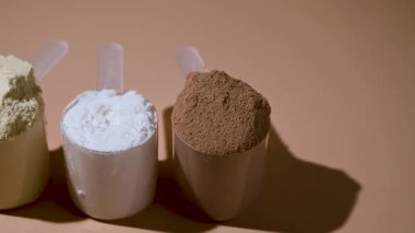 Çikolata, vanilyalı protein tozu. Gıda desteği, fitness sporu, sağlık ve beslenme