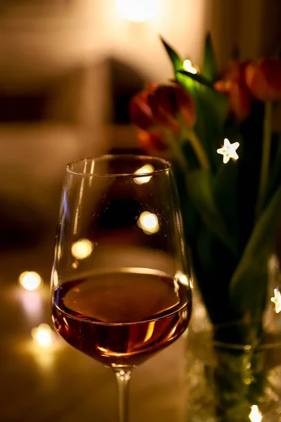 Concept Cozy Evening Solitude Glass Wine — Stock Photo, Image