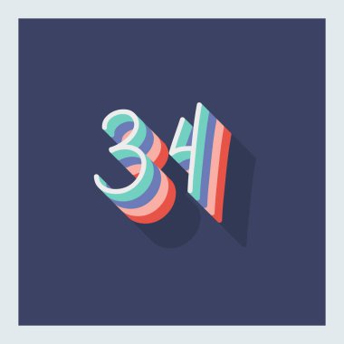 3d biçiminde 34 numara mavi arkaplanda izole edildi