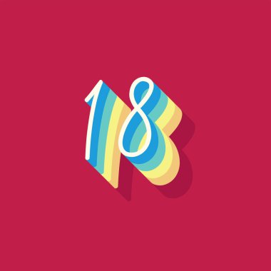 Kırmızı arkaplanda 3 boyutlu 18 numara izole edildi