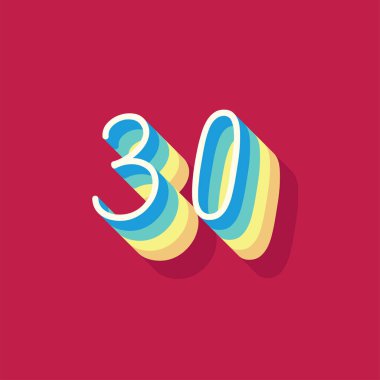 Kırmızı arkaplanda 30 numara 3d biçiminde izole edildi