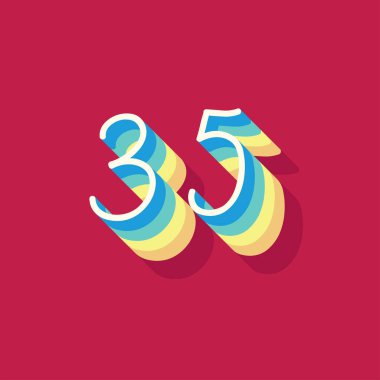 3D biçiminde 35 numara kırmızı arkaplanda izole edildi